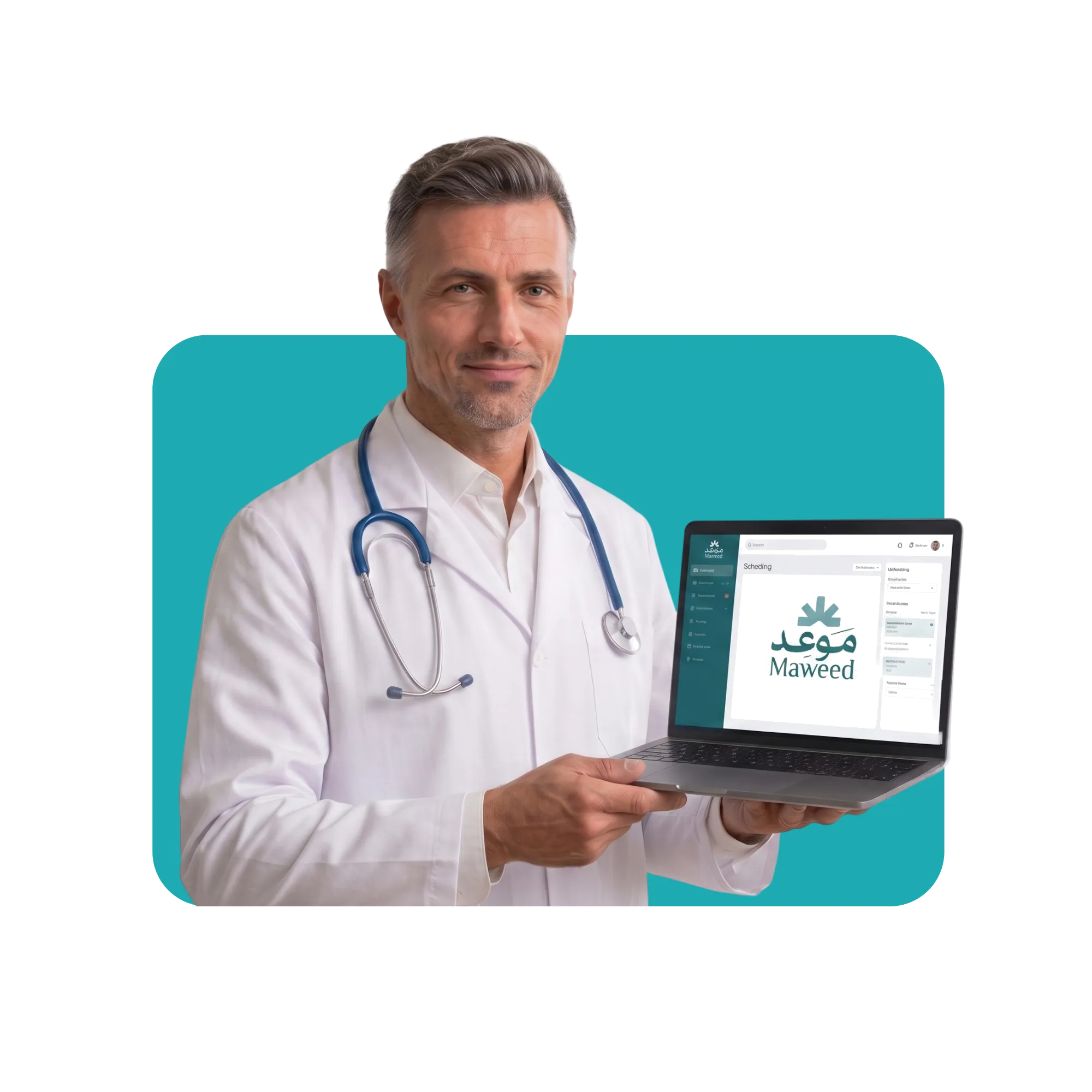 Doctor holding a laptop with the Maweed dashboard